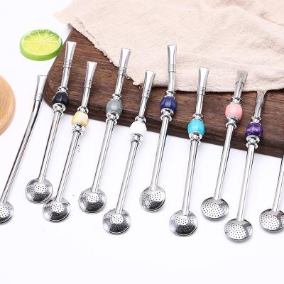 China Wholesale Disposable Multiple Color Reusable Metal Stainless Steel Drinking Straws Pipette Convenient Spoon for sale