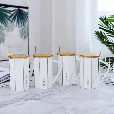 China New Zogift Water Tea Cup Viable Creative Creative Ceramic Marble White Gold Rim Elegant Coffee Mug With Gold Spoon for sale