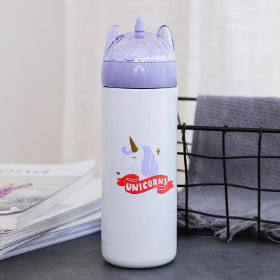 China Korean Outdoor Portable Viable 304 Stainless Steel Vacuum Cute Cartoon Zogift Unicorn Gift Water Bottle With Sequin Bottle Cover for sale