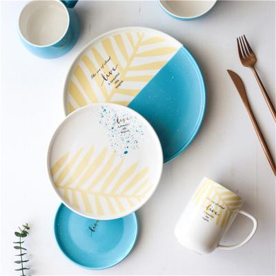 China Zogift Wholesale Price Disposable Tableware Sets Porcelain Gole Rim Dinner Plate Custom Ceramic Tableware for sale