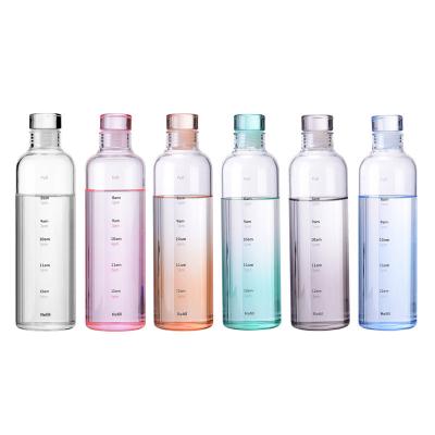 China 500ML Time Viable Graduated Bottle Student Clear Portable High Borosilicate Straight Glass Mineral Water Bottle for sale