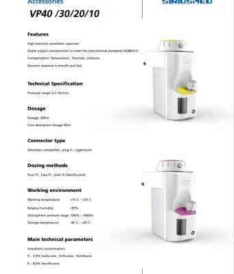 China Vp20 / Vp10 No Leakage Anesthesia Vaporizer Stable Gas Anesthesia Equipment for sale