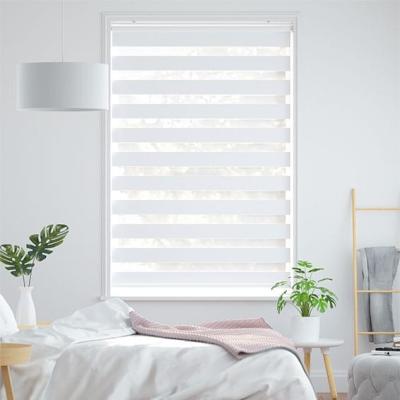 China Cordless Outdoor Dustproof/Waterproof/Easy to Clean/Anti-Fire Motorized Cordless Double Layer Fabric Zebra Decorative Blinds for Dining Room for sale