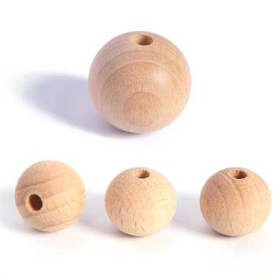 China Wood Read To Board Natural Unfinished Wooden Spacer Beads Large Natural Round DIY Jewelry Wood Loose Beads for sale