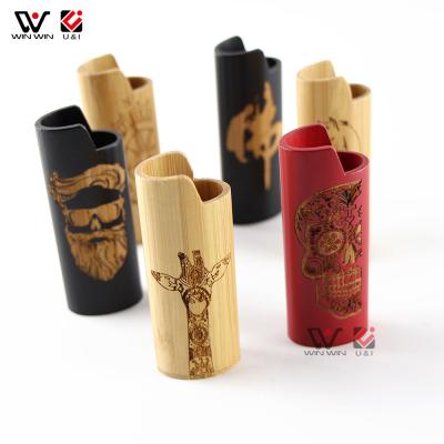 China Newest Wholesale Real Solid Wood Bamboo Cigarette Lighter Case Engraved Cover for sale