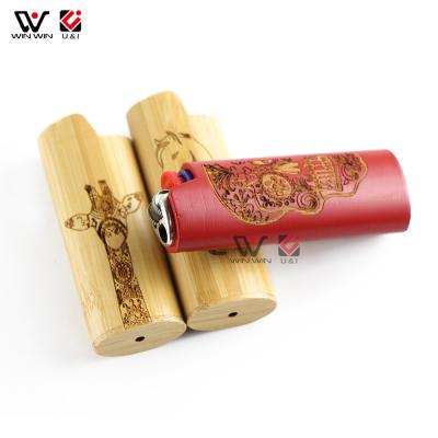 China Custom Logo Lighter Case Cover Fashion Wood Lighter Wooden Case Cheap Wholesale Durable for sale