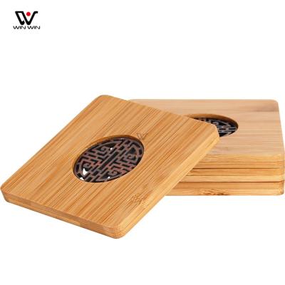 China Sustainable Sustainable Wooden Coffee Mug Mat Round Bamboo Wood Coaster Cup Mat Table Placemat for sale