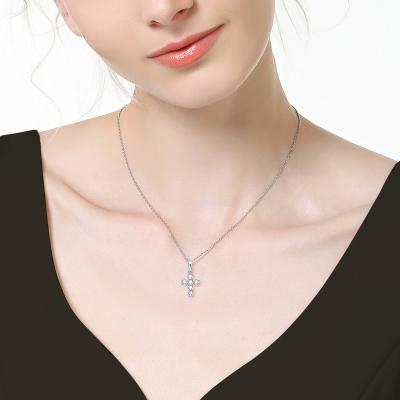 China Europe and America Famous Sterling Silver 925 Necklace Layered Cross Necklace Moissanite Cubic Necklaces for Women for sale