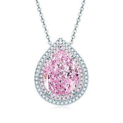 China 925 sterling silver colorful gemstone necklace diamond moissanite pendant necklaces crystal heart pink Europe and America ladies jewelry designer for sale