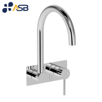 China Bathroom Basin Bath Faucet Wall Mounted Wall Mounted Mixer Tap Set Swivel Spout Wall Plated Certified Brass for sale