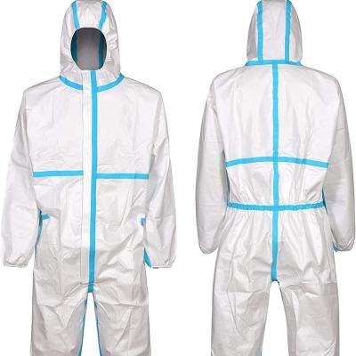 China One Piece PE PPPE Nonwoven Hooded Protective Clothing Coverall Isolation Suit Stitched For Breathability for sale