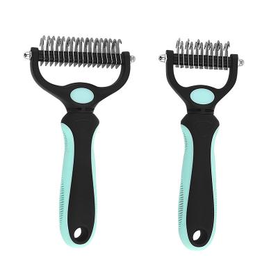 China Sustainable Hot Selling Dubai Amazon Dog Hair Removal Pet Comb Double Sided Dog Deshedding Brush For Cats Dogs for sale