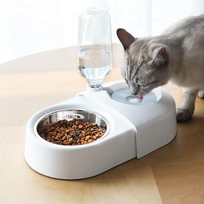 China Double Non-Automatic Dog Cat Bowls Water /Food Drinker Set Automatic Stainless Steel Bowl Water Dispenser Bottle Pet Feeder With Detachable for sale