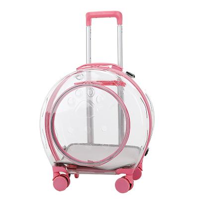 China Transparent Trolley Case Small Animals Capsule Pet Carrier Bag Clear Luggage Case With Trolley Wheels for sale