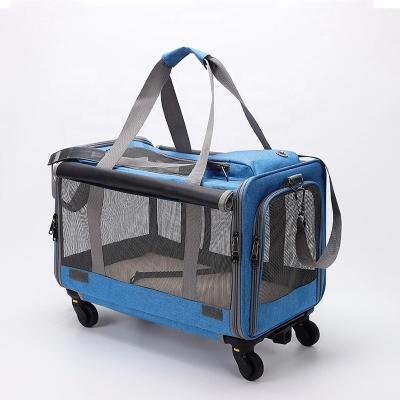 China New Cat Bag Portable Detachable Universal Suitcase Wheel Breathable Large Capacity Folding Pet Bag Can Be Customized for sale