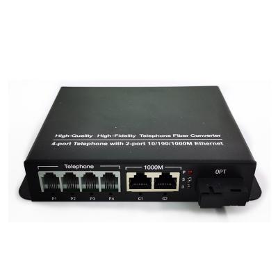 China FTTP/FTTX voice fxs/fxo fiber multiplexer 4 rj11 ports telephone line over telephone line from fiber converter rj11 to fiber optic media converter for sale