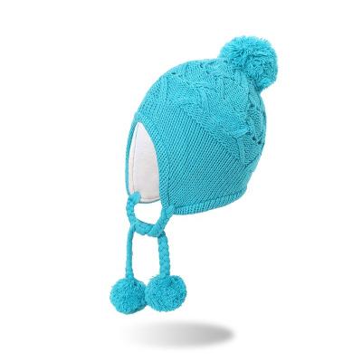 China JOINT Wholesale Knitted Custom Light Blue Kids Earflap Winter Hats Jacaquard Hats Winter Earflap Hat for sale