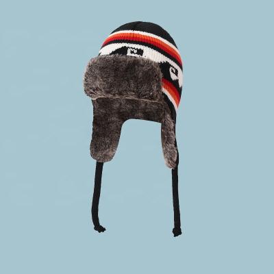 China China Factory COMMON Faux Fur Lining Winter Knitted Ski Hat Trooper Knitted Striped Printed Womens Knitted Hat Trooper Hat for sale