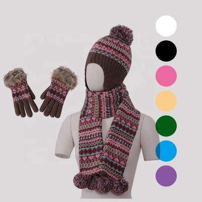 China Fashion\Comfortable Cheap\Durable Beanie Hats Scarf Gloves Set Winter Beanie Fuzzy Gloves Scarf Hat Scarf For Women for sale