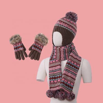 China Fashion\Comfortable\Durable Cheap Winter Accessories 3 Pieces Custom Woolen Super Warm Winter Scarf Hat And Glove Sets Women Gloves for sale