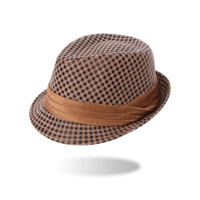 China Comfortable& Fashional Lightweight Wide Brim Felted Hat Hats With Strap Brown Checked 100% Polyester 58cm Hat Adult Women Felted Hat Wholesale 2022 Hats for sale