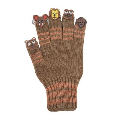 China Wholesale Cheap Acrylic Magical Gloves Warm And Comfortable Kids Knit Cute Finger Animal Warm Gloves Thumb Gloves Brown for sale