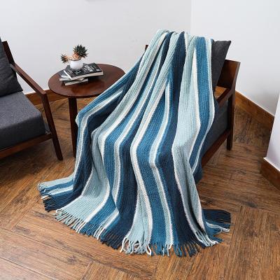 China China Factory Color OEM Blanket Service Anti-Static Blue Polyester Blanket Soft Striped Towel Blanket 100% For Family for sale