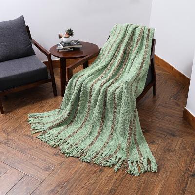 China Custom Sofa Blanket Sofa Tassel Throw Blanket Nordic Anti-Static Green Striped Sofa Acrylic Knitted Other Weighted Blankets for sale