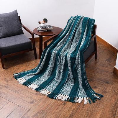 China Custom Blanket Sofa Tassel Throw Blanket Nordic Anti-Static Blue Striped Sofa Home Acrylic Knitted Other Weighted Blankets for sale