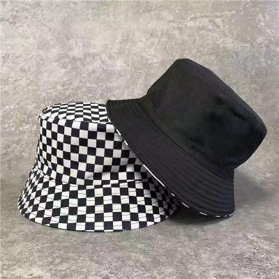 China 2022 Wholesale Custom Hat Reversible Bucket Hat Classical Logo Windproof Black White Checked Sun Fishing Hat Women Reversible Bucket Hat for sale