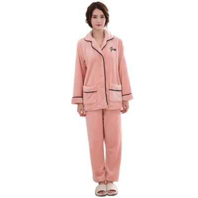 China Fashion Women's Thermal Popular Sleepwear Set Winter Pink Mens Nightgowns Family Pajamas Piping Flannel Pajama Sets for sale