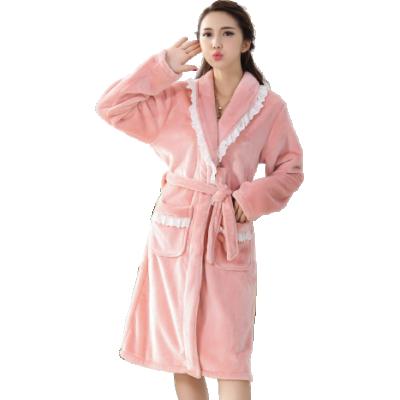 China Thermal Kimono Women's Kimono Lounge Wear Flannel Bathrobe Warm Fleece Robe Lightweight Comfortable Winter Robe With Belt Long Bathrobe Plush Robe for sale