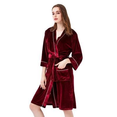 China Winter Christmas Gift Women's Dressing Gown Velvet Solid Color Ladies Bathrobe Sleepwear Night Suit Women Pleuche Thermal Long Robe for sale