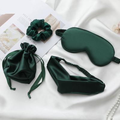 China Anti-Wrinkle 4 Pieces Eye Mask Sleep Satin Gift Box Set Cute Funny Soft Silk Shade Eye Covers Frizzy Scrunchies Hair Band Storage Bag for sale