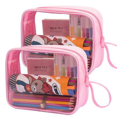 China Schools & Offices Large Capacity Transparent PVC Pencil Pockets 3 Ring Pencil Bag Binder Pen Bag Stationery for sale