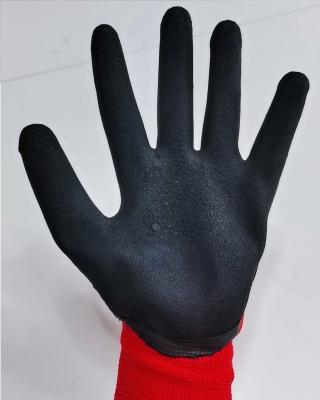 China Durable / Resistant Oil / Non Foaming Ply Polyester Latex Liner Industrial Latex Coated Work Safety Protective Gloves for sale