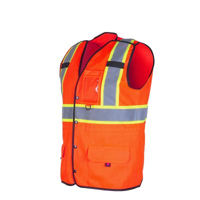 China Custom High Visibility Orange Multi-pocket Water Proof Logo Safety Reflective Vest for sale