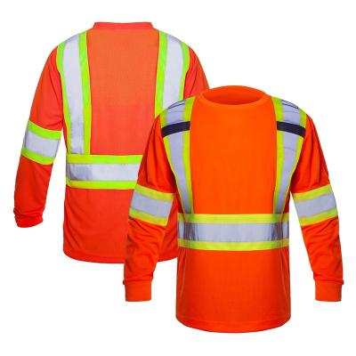 China HIGH VISIBILITY Customized High Visibility Orange Reflective Long Sleeve T-Shirt Construction Works Safety T-Shirts for sale