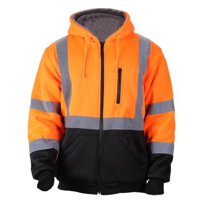 China OEM High Visibility Hoodies Tops Customized Orange Striped Fleece Work Safety Reflective Sweatshirts Men's Jacket for sale