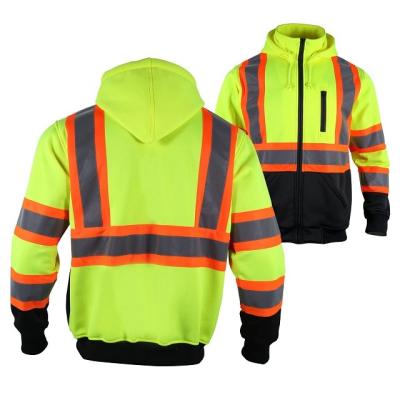 China Customized Detachable Men's Safety Fleece Black Lower Thermal High Visibility Safety Sweatshirt REFLECTIVE Reflective Hoodie Sweater for sale