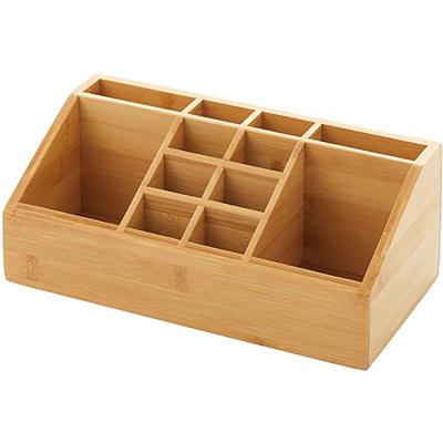 China Eco-friendly Multi-Function Sustainable Storage Box Holder Compartments Bamboo Stationery Organizer With Drawer for sale