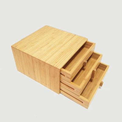 China Sustainable Eco-Friendly Rustic Bamboo Makeup Desk Storage Case3 Drawers Storage Cosmetic Organizer Box for sale