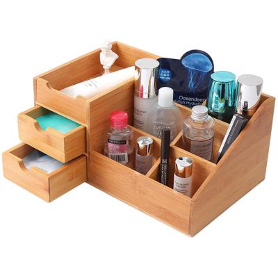 China Minimalist Makeup Organizer Bamboo Bathroom Counter Organizers and Storage for Vanity Countertop or Dresser Top Bamboo Cosmetic Tray for sale