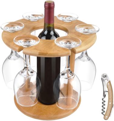 China Sustainable High Quality Round Bamboo Wine Bottle Holder And Hanger Display Rack Assembly Wine Rack Easy Wine Glass Organizer for sale