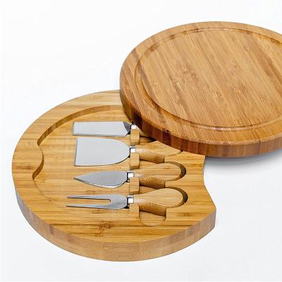 China High quality viable hot sale with bamboo stainless steel 4 knife cutting board and wooden handle set for sale