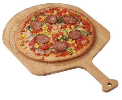 China Sustainable Organic Bamboo Craft Premium Sturdy Pizza Dish Board With Handles Custom Size Bamboo Pizza Dish for sale