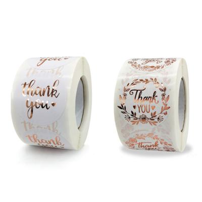 China Waterproof 38mm Series Roll Hot Stamping Thanks To Buy Commercial Decoration Sticker Label Gift Sealed Packaging Label Roll for sale