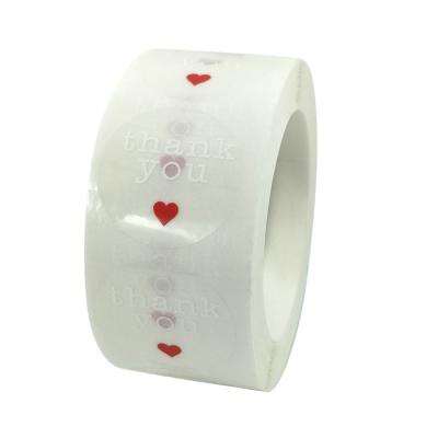 China Wholesale Waterproof Custom Printed Thank You Sticker With Red Heart Transparent Sticker Custom Logo Seal Decoration Sticker Roll for sale