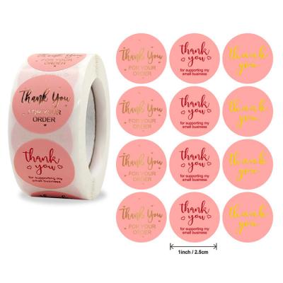 China Waterproof Round Pink Series Thank You For Supporting My Small Business Buying Sticker 500 Sheets / Roll Sticker Packing Label for sale