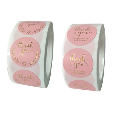 China Waterproof 1 Inch 500 Sheets / Roll Custom Sticker Roll Pink Thank You Sticker Thank You For Supporting My Small Business Sticker for sale